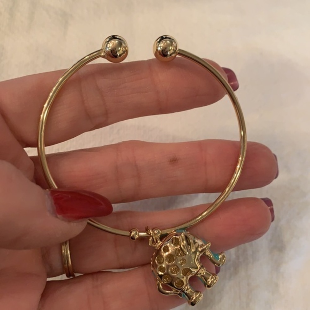💐5/25 elephant charm bangle gold tone bracelet - Picture 4 of 8